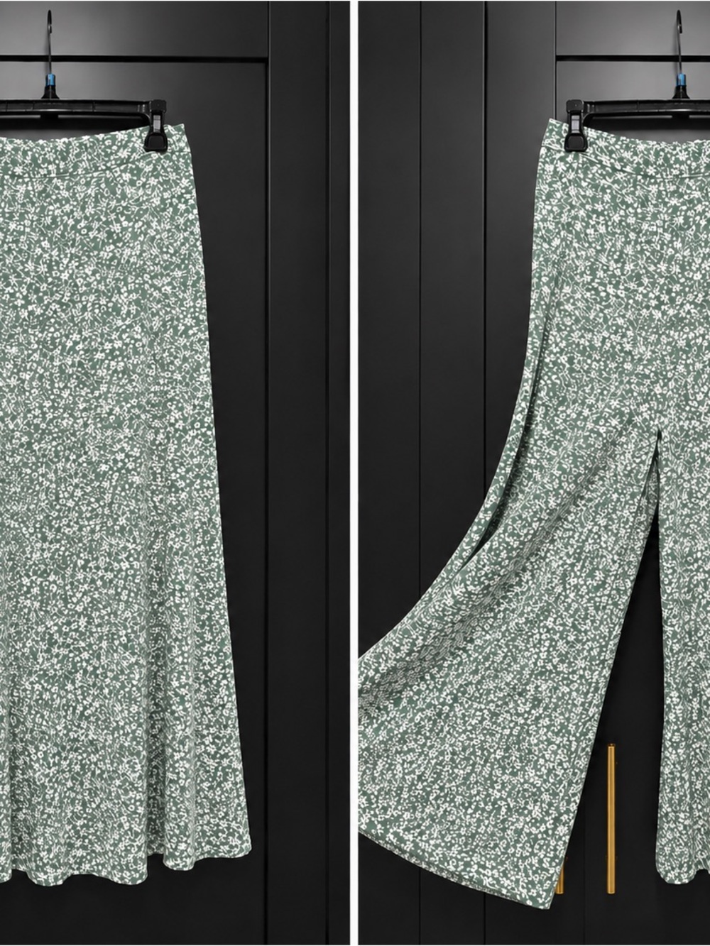 SHEIN Sage Green Floral Wide-Leg Pants